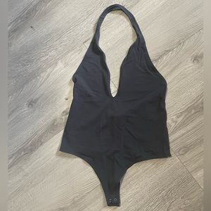 EXPRESS ONE ELEVEN DEEP V-NECK THONG BODYSUIT